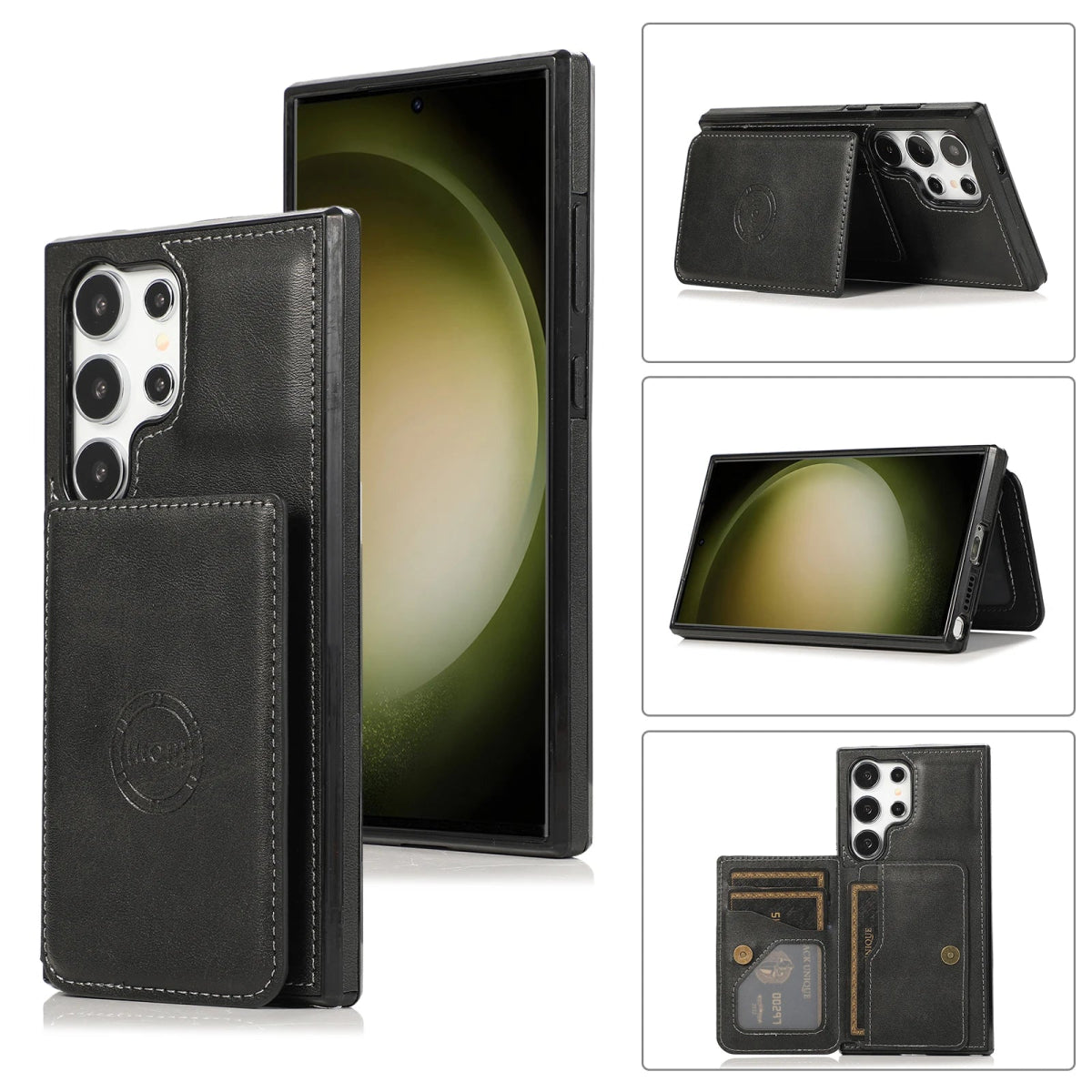 Galaxy S24/ S24 Plus/ S24 Ultra - Lederoptik Schutz Hülle mit Kartenfach, Magnetisches Portemonnaie Samsung Galaxy S24 Plus Ultra Schutz Hülle neu Trend Modern Günstig Bestellen Kaufen Leder Kartenfach Magsafe magnetisch cover case flip kaufen bestellen schwarz Handy Schutz Hülle online kaufen günstig bestellen