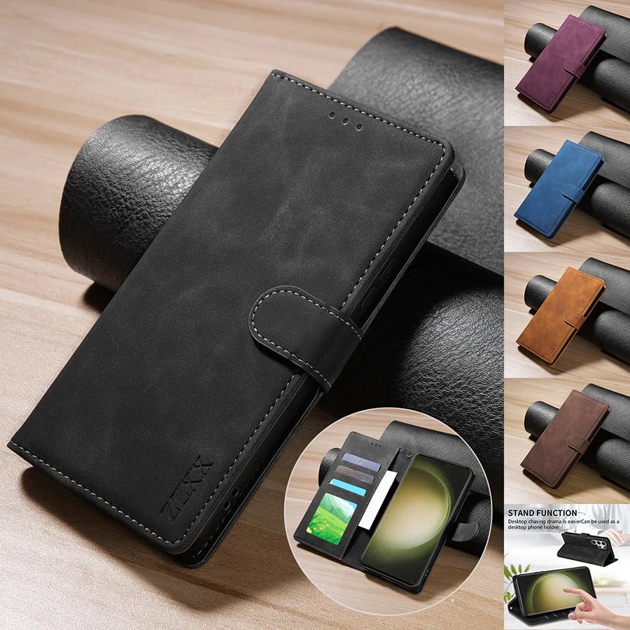 Galaxy S24/ S24 Plus/ S24 Ultra - Lederoptik Hülle Brieftasche Flip mit Kartenfach Handy Schutz Hülle online kaufen günstig bestellen
