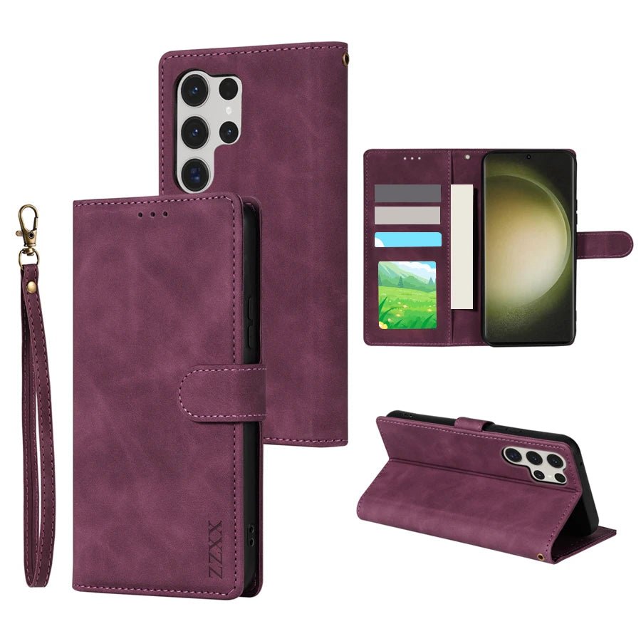 Galaxy S24/ S24 Plus/ S24 Ultra - Lederoptik Hülle Brieftasche Flip mit Kartenfach Samsung Galaxy S24 Plus Ultra Schutz Hülle neu Trend Modern Günstig Bestellen Kaufen Leder Kartenfach Magsafe magnetisch flip case cover schutz kaufen lila rose violet Handy Schutz Hülle online kaufen günstig bestellen