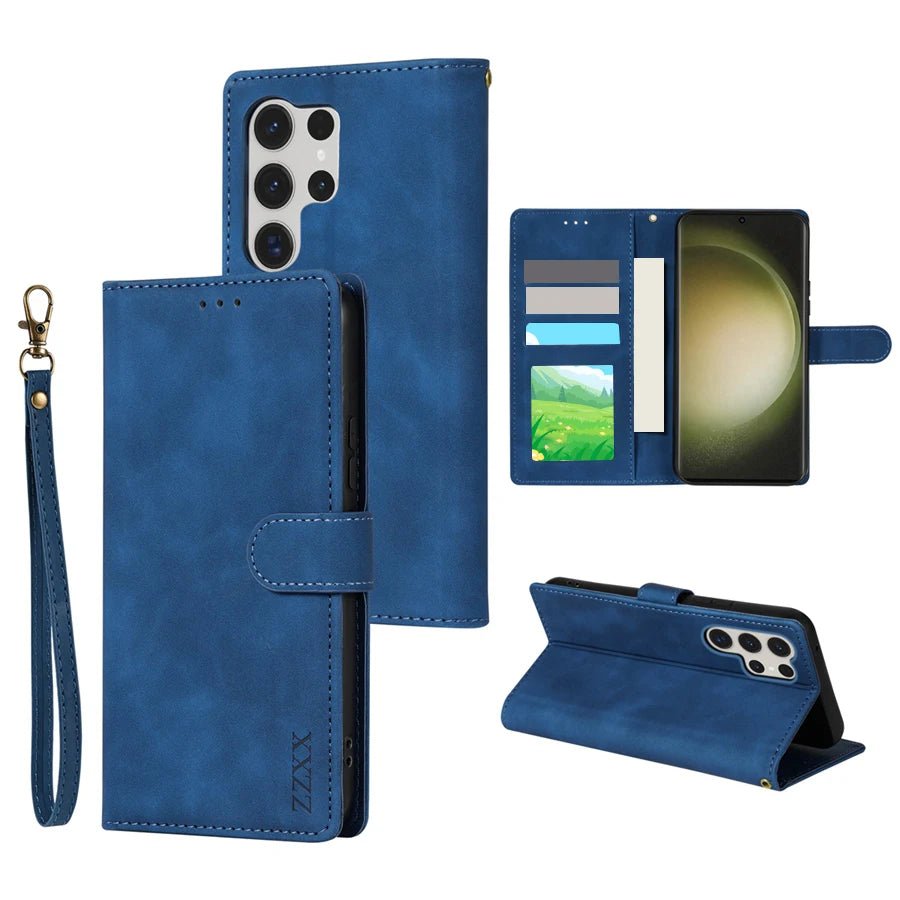 Galaxy S24/ S24 Plus/ S24 Ultra - Lederoptik Hülle Brieftasche Flip mit Kartenfach Samsung Galaxy S24 Plus Ultra Schutz Hülle neu Trend Modern Günstig Bestellen Kaufen Leder Kartenfach Magsafe magnetisch flip case cover schutz kaufen blau Handy Schutz Hülle online kaufen günstig bestellen
