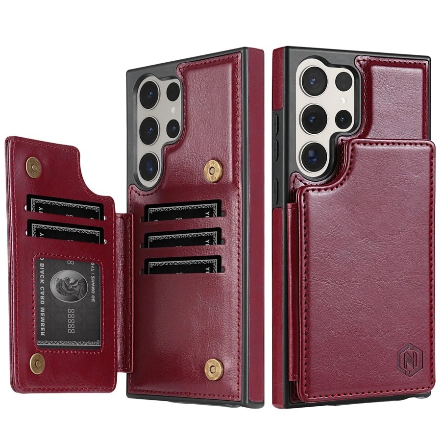 Galaxy S24/ S24 Plus/ S24 Ultra - Lederoptik Schutz Hülle Brieftasche Flip mit Kartenfach Samsung Galaxy S24 Plus Ultra Schutz Hülle neu Trend Modern Günstig Bestellen Kaufen Leder Kartenfach Magsafe magnetisch flip case cover schutz kaufen rot schön Handy Schutz Hülle online kaufen günstig bestellen