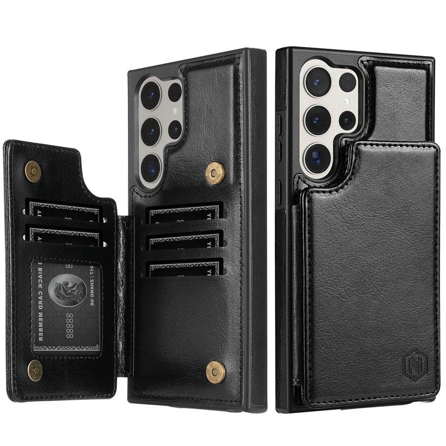 Galaxy S24/ S24 Plus/ S24 Ultra - Lederoptik Schutz Hülle Brieftasche Flip mit Kartenfach Samsung Galaxy S24 Plus Ultra Schutz Hülle neu Trend Modern Günstig Bestellen Kaufen Leder Kartenfach Magsafe magnetisch flip case cover schutz kaufen schwarz Handy Schutz Hülle online kaufen günstig bestellen