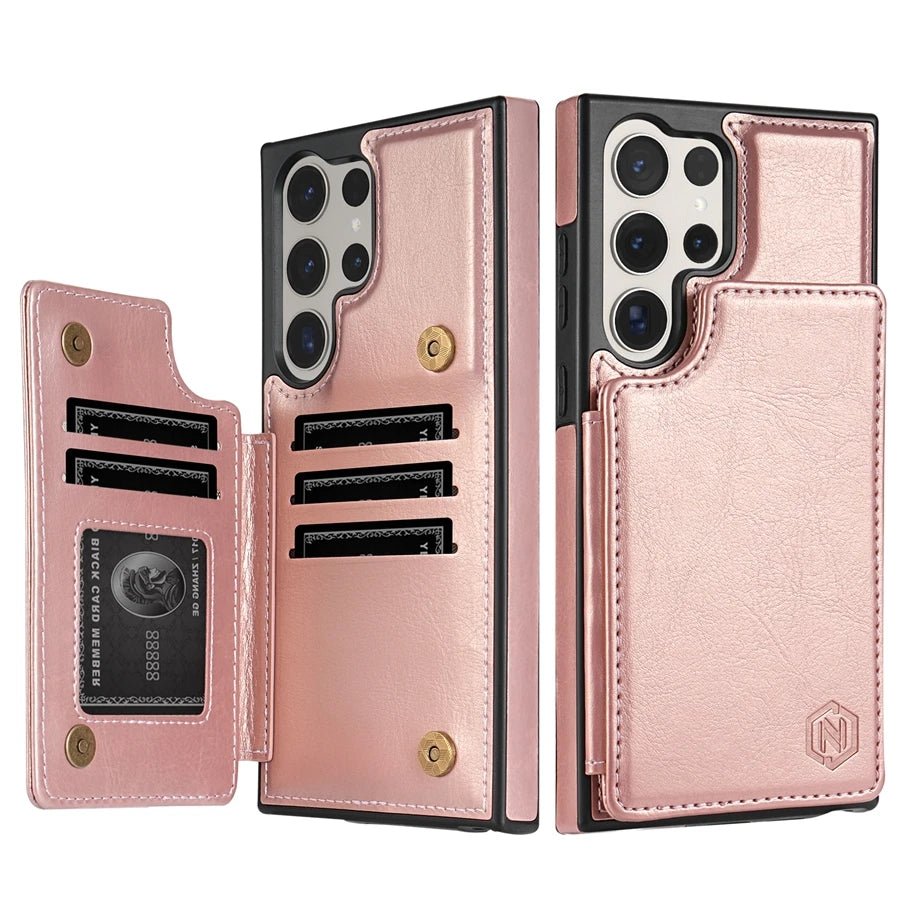 Galaxy S24/ S24 Plus/ S24 Ultra - Lederoptik Schutz Hülle Brieftasche Flip mit Kartenfach Samsung Galaxy S24 Plus Ultra Schutz Hülle neu Trend Modern Günstig Bestellen Kaufen Leder Kartenfach Magsafe magnetisch flip case cover schutz kaufen rose pink gold schön Handy Schutz Hülle online kaufen günstig bestellen