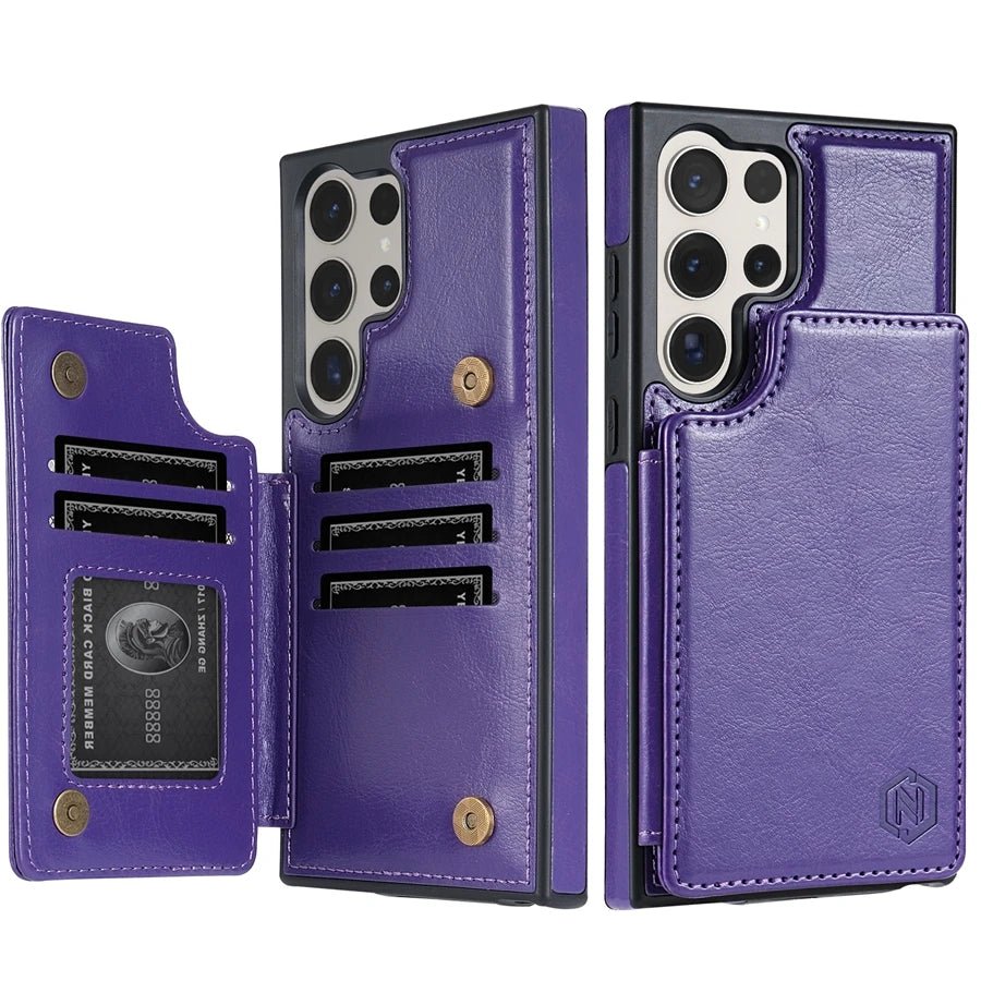 Galaxy S24/ S24 Plus/ S24 Ultra - Lederoptik Schutz Hülle Brieftasche Flip mit Kartenfach Samsung Galaxy S24 Plus Ultra Schutz Hülle neu Trend Modern Günstig Bestellen Kaufen Leder Kartenfach Magsafe magnetisch flip case cover schutz kaufen lila blau Handy Schutz Hülle online kaufen günstig bestellen