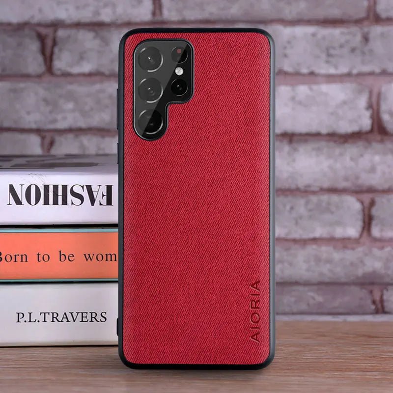 Galaxy S24/ S24 Plus/ S24 Ultra - Luxus Hülle mit Textil Schutz Bezug Samsung Galaxy S24 Plus Ultra Schutz Hülle neu Trend Modern Günstig Bestellen Magsafe magnetisch rot Aioria Handy Schutz Hülle online kaufen günstig bestellen