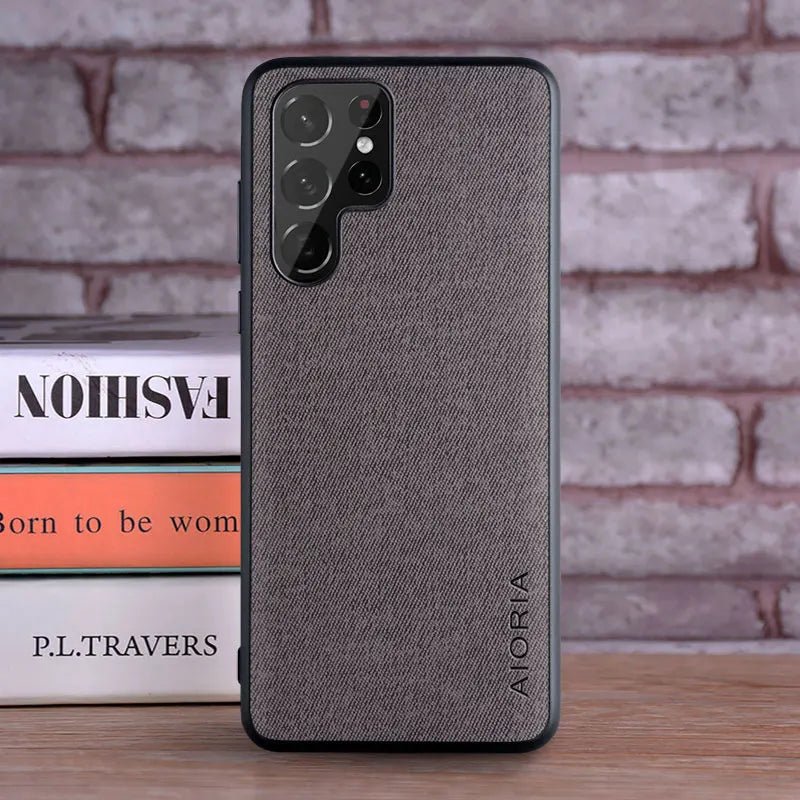 Galaxy S24/ S24 Plus/ S24 Ultra - Luxus Hülle mit Textil Schutz Bezug Samsung Galaxy S24 Plus Ultra Schutz Hülle neu Trend Modern Günstig Bestellen Magsafe magnetisch grau Handy Schutz Hülle online kaufen günstig bestellen