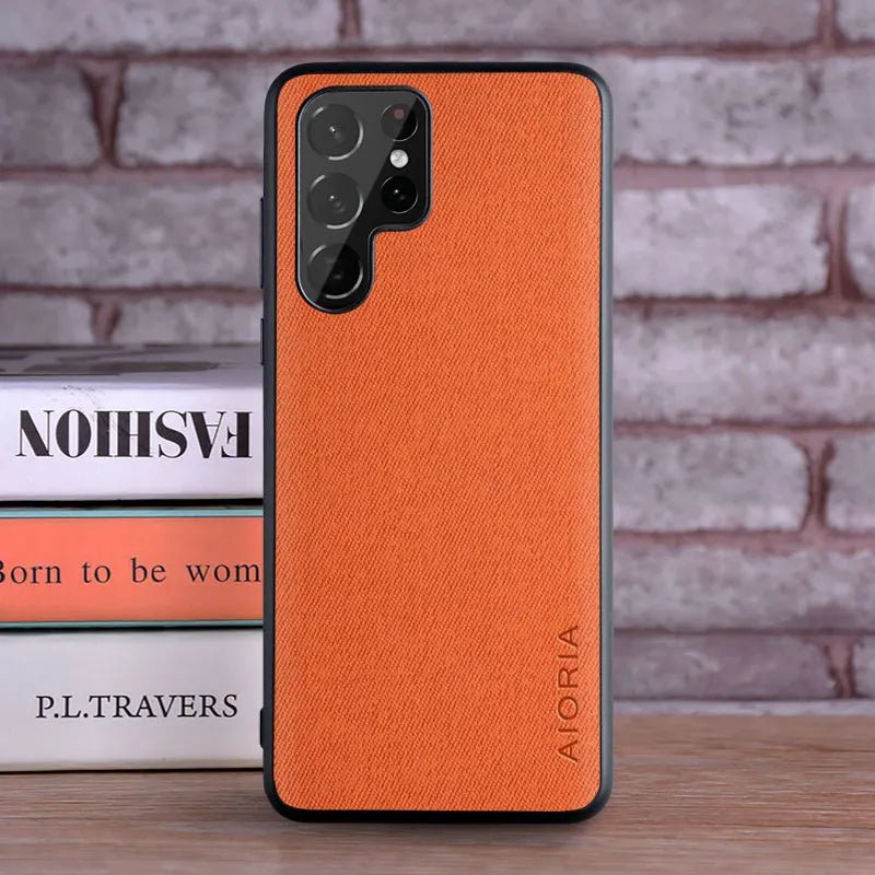 Galaxy S24/ S24 Plus/ S24 Ultra - Luxus Hülle mit Textil Schutz Bezug Samsung Galaxy S24 Plus Ultra Schutz Hülle neu Trend Modern Günstig Bestellen Magsafe magnetisch orange Handy Schutz Hülle online kaufen günstig bestellen