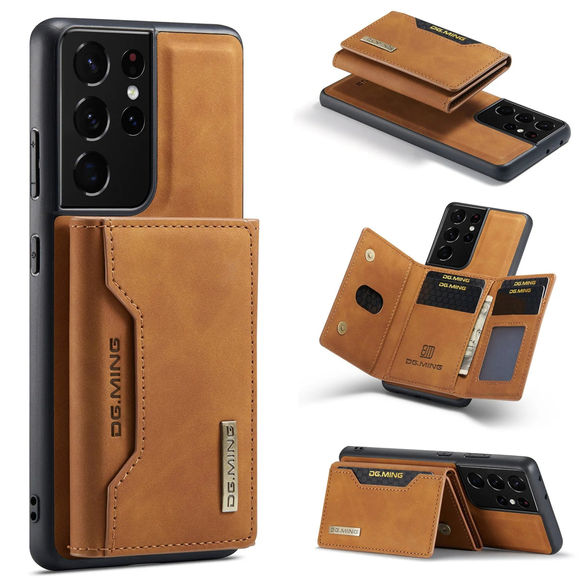 Galaxy S24/ S24 Plus/ S24 Ultra - Luxus Lederoptik mit Magnetischem Portemonnaie Samsung Galaxy S24 Plus Ultra Schutz Hülle neu Trend Modern Günstig Bestellen Kaufen Leder Kartenfach Magsafe magnetisch Portemonnaie braun Handy Schutz Hülle online kaufen günstig bestellen