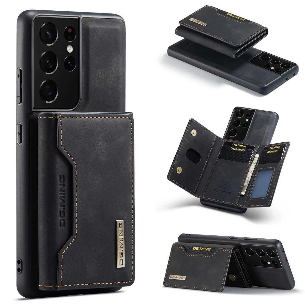 Galaxy S24/ S24 Plus/ S24 Ultra - Luxus Lederoptik mit Magnetischem Portemonnaie Samsung Galaxy S24 Plus Ultra Schutz Hülle neu Trend Modern Günstig Bestellen Kaufen Leder Kartenfach Magsafe magnetisch Portemonnaie schwarz Handy Schutz Hülle online kaufen günstig bestellen