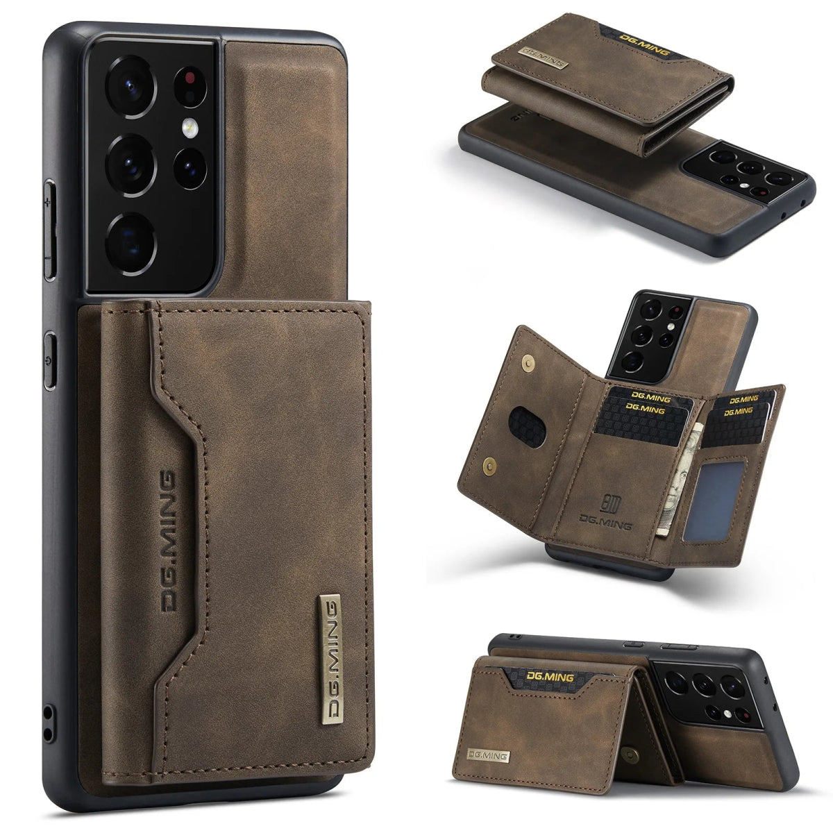Galaxy S24/ S24 Plus/ S24 Ultra - Luxus Lederoptik mit Magnetischem Portemonnaie Samsung Galaxy S24 Plus Ultra Schutz Hülle neu Trend Modern Günstig Bestellen Kaufen Leder Kartenfach Magsafe magnetisch Portemonnaie dunkel braun coffee Handy Schutz Hülle online kaufen günstig bestellen