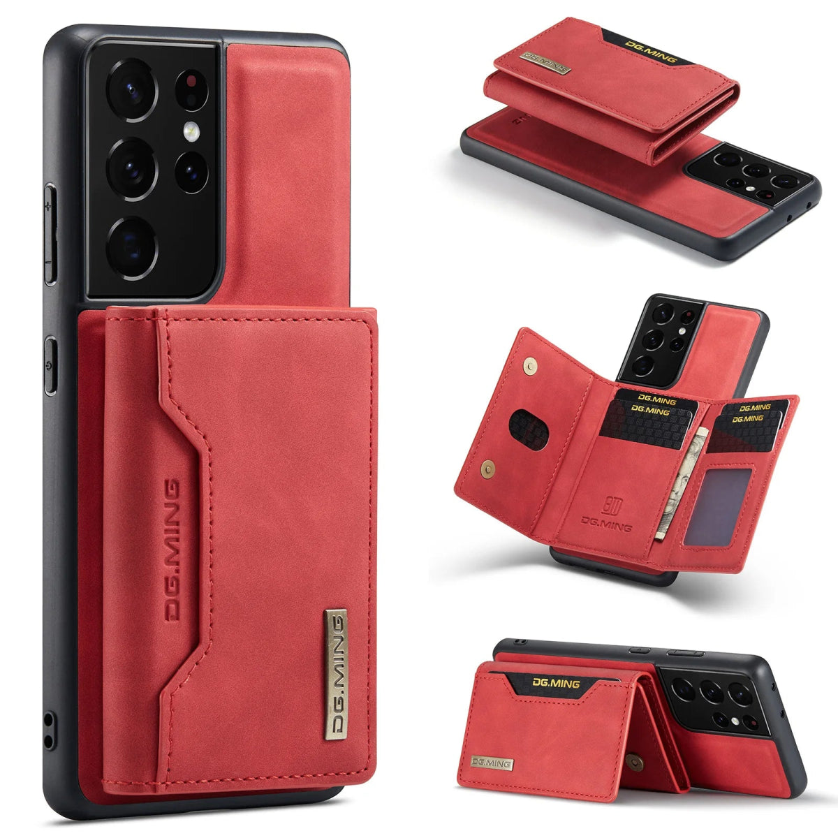 Galaxy S24/ S24 Plus/ S24 Ultra - Luxus Lederoptik mit Magnetischem Portemonnaie Samsung Galaxy S24 Plus Ultra Schutz Hülle neu Trend Modern Günstig Bestellen Kaufen Leder Kartenfach Magsafe magnetisch Portemonnaie rot Handy Schutz Hülle online kaufen günstig bestellen