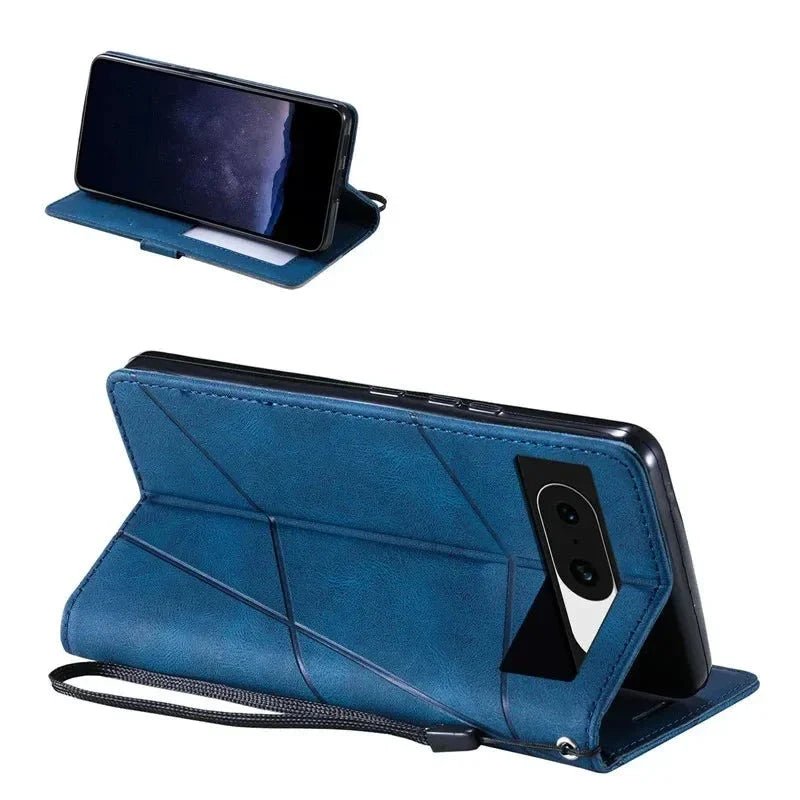Google Pixel 7/ 7 Pro/ 7 A/ 8/ 8 Pro - PU Lederoptik Schutz Hülle mit Kartenfach, Displayschutz google pixel 7 pro 7 a 8 pro 8 a elegante moderne business leder schutz hülle cover case flip magnetisch abdeckung neu online günstig kaufen bestellen mit kartenfach clip kameraschutz displayschutz premium Handy Schutz Hülle online kaufen günstig bestellen