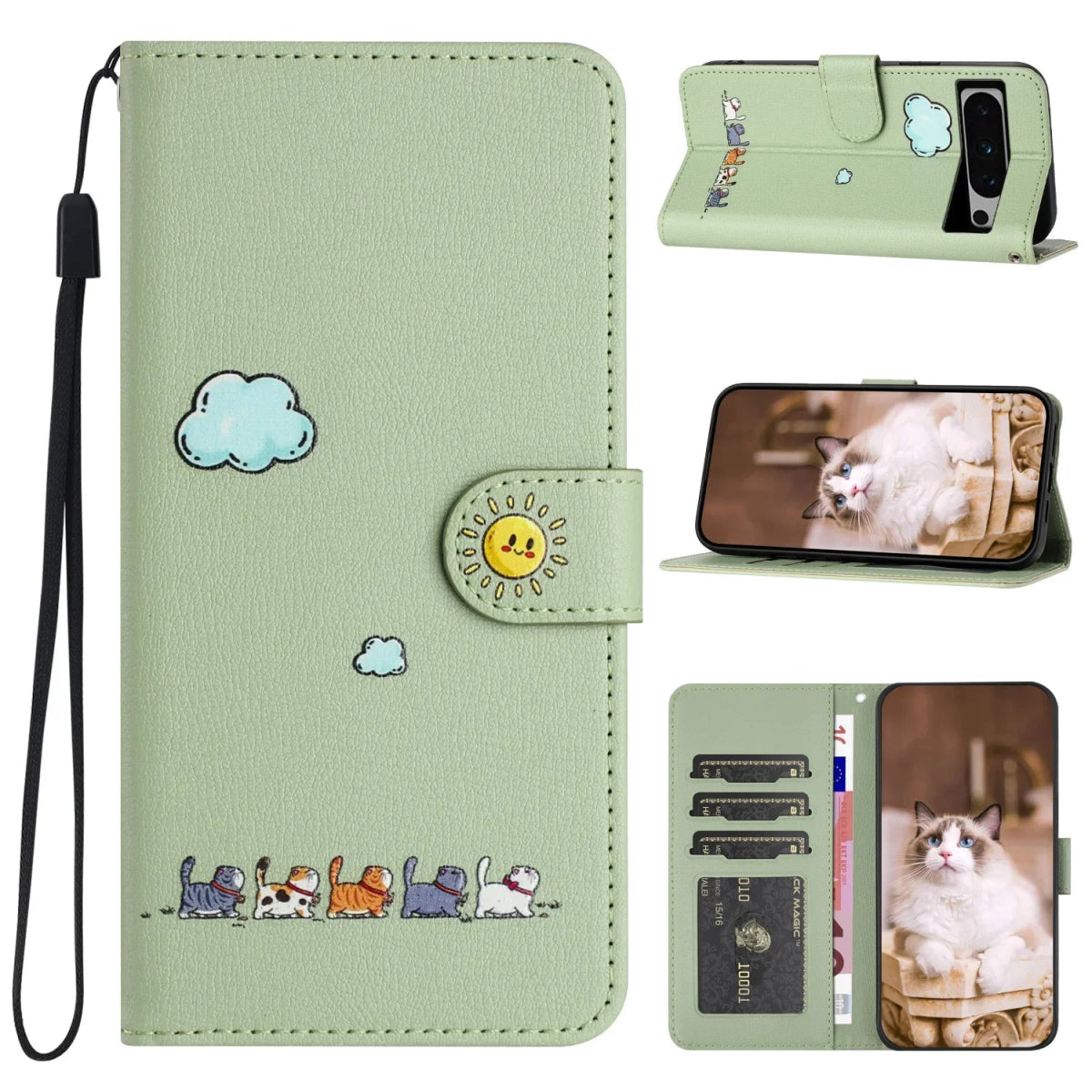 Google Pixel 7/ 7Pro/ 7 A/ 8/ 8 Pro - Katzen Flip Schutz Hülle mit Kartenfach - Brieftasche google pixel 7 a pro 8 pro leder schutz hülle katzen design cartoon online neu günstig kaufen bestellen schön katze für kinder Handy Schutz Hülle online kaufen günstig bestellen