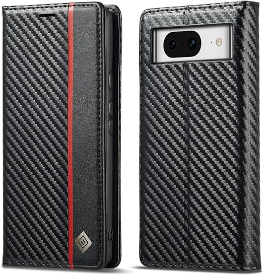 Google Pixel 8/ 8 Pro/ 7/ 7 Pro - Kohlefaser Flip Lederoptik Hülle mit Magnetischer Abdeckung und Kartenfach Handy Hülle online kaufen günstig bestellen