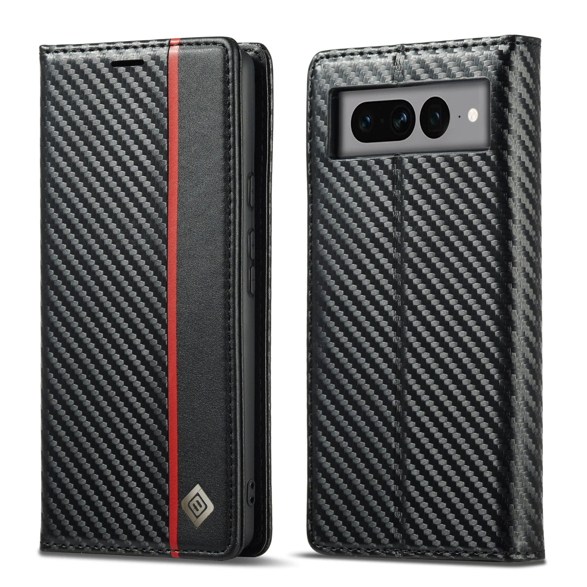 Google Pixel 8/ 8 Pro/ 7/ 7 Pro - Kohlefaser Flip Lederoptik Hülle mit Magnetischer Abdeckung und Kartenfach Handy Hülle online kaufen günstig bestellen