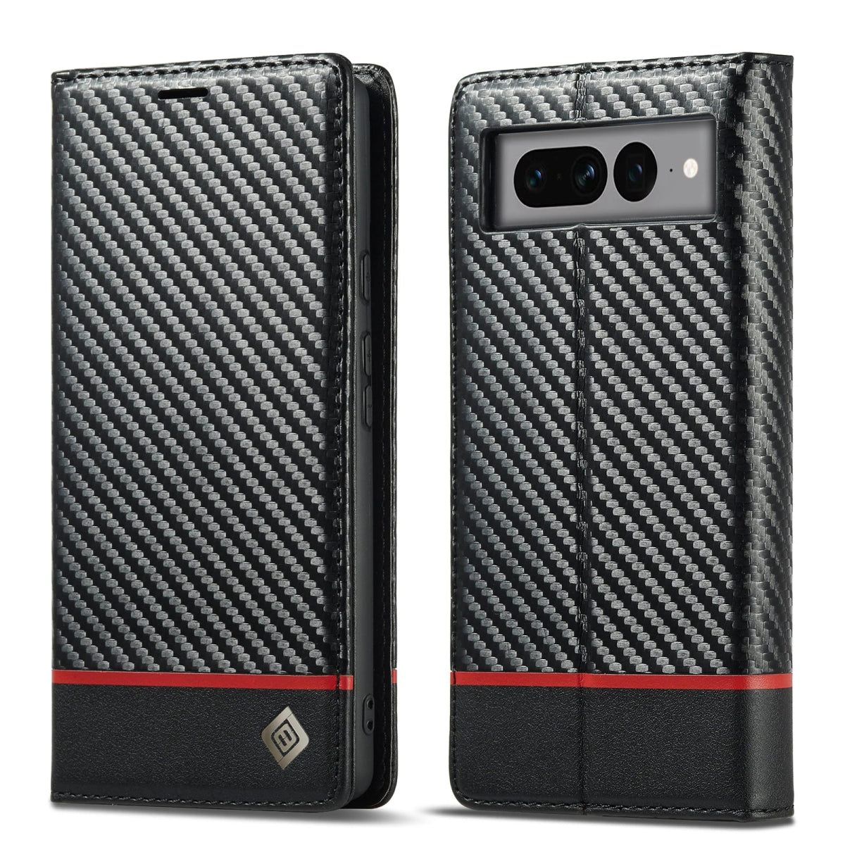 Google Pixel 8/ 8 Pro/ 7/ 7 Pro - Kohlefaser Flip Lederoptik Hülle mit Magnetischer Abdeckung und Kartenfach Handy Hülle online kaufen günstig bestellen