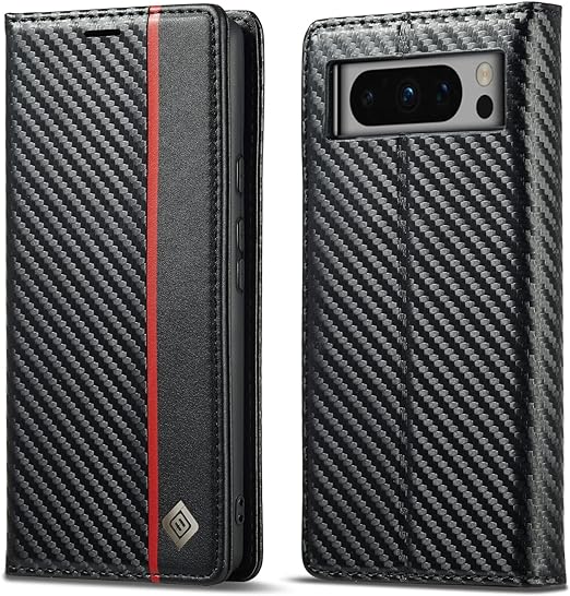 Google Pixel 8/ 8 Pro/ 7/ 7 Pro - Kohlefaser Flip Lederoptik Hülle mit Magnetischer Abdeckung und Kartenfach Handy Hülle online kaufen günstig bestellen
