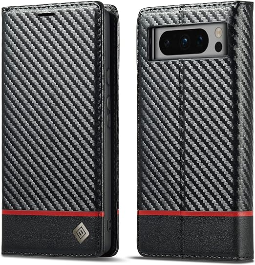 Google Pixel 8/ 8 Pro/ 7/ 7 Pro - Kohlefaser Flip Lederoptik Hülle mit Magnetischer Abdeckung und Kartenfach Handy Hülle online kaufen günstig bestellen