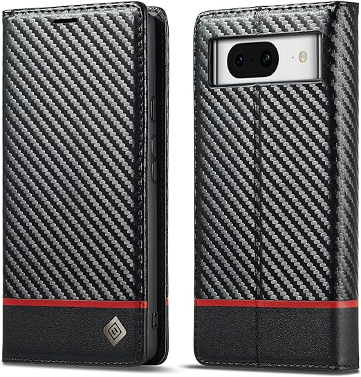 Google Pixel 8/ 8 Pro/ 7/ 7 Pro - Kohlefaser Flip Lederoptik Hülle mit Magnetischer Abdeckung und Kartenfach Handy Hülle online kaufen günstig bestellen