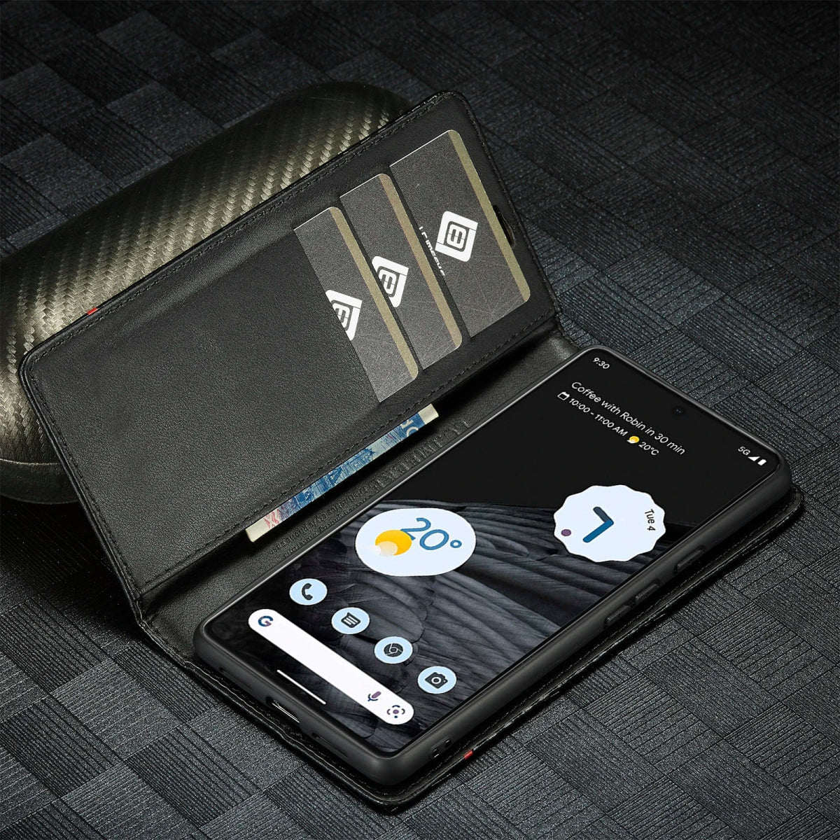 Google Pixel 8/ 8 Pro/ 7/ 7 Pro - Kohlefaser Flip Lederoptik Hülle mit Magnetischer Abdeckung und Kartenfach Handy Hülle online kaufen günstig bestellen