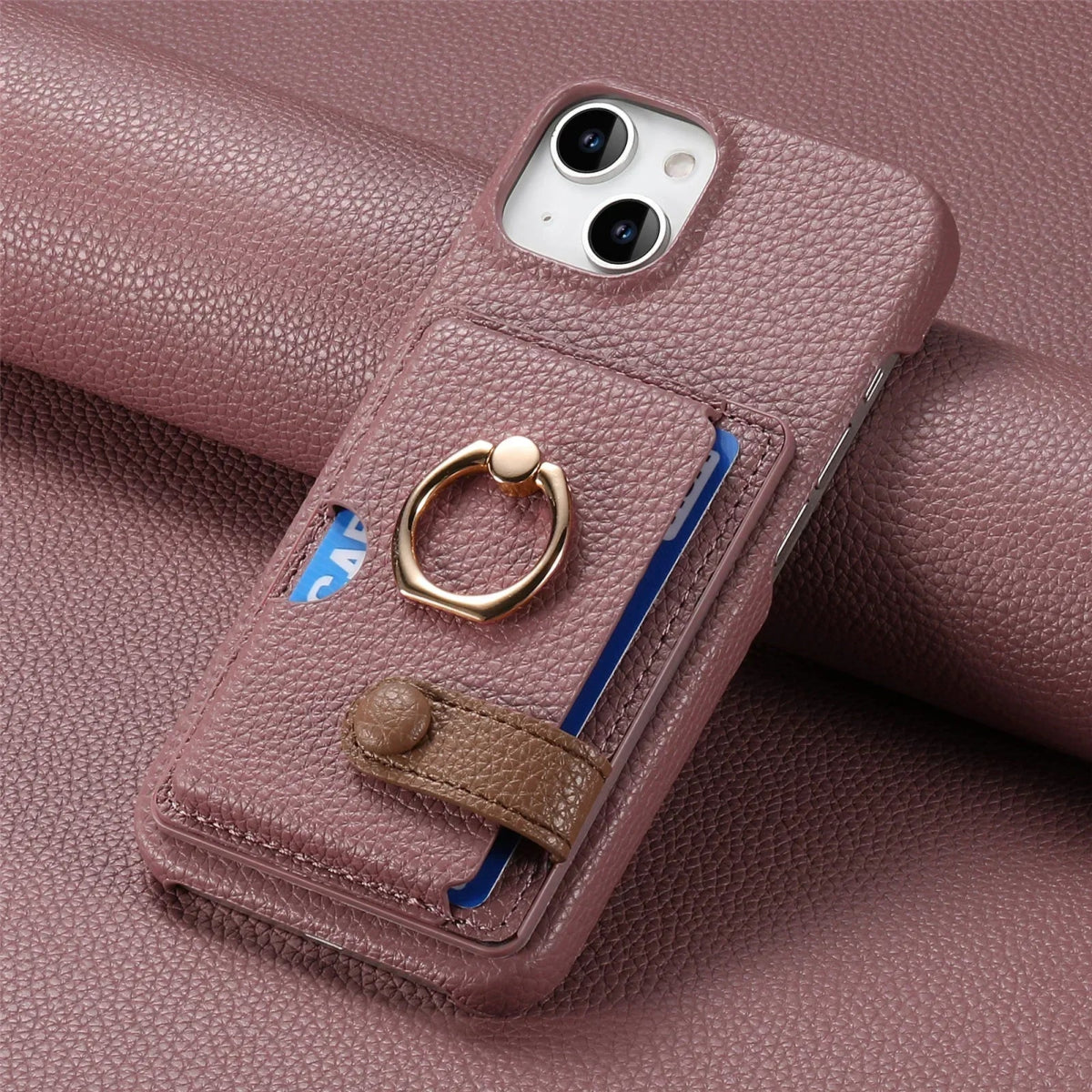 iPhone 13/ Mini/ Pro/ Pro Max - Lederoptik Schutz Hülle Kartenfach und Ring apple iphone 13 mini pro max leder schutz hülle neu online günstig kaufen bestellen case flip cover Portemonnaie kartenfach mit ring lila violett Handy Schutz Hülle online kaufen günstig bestellen