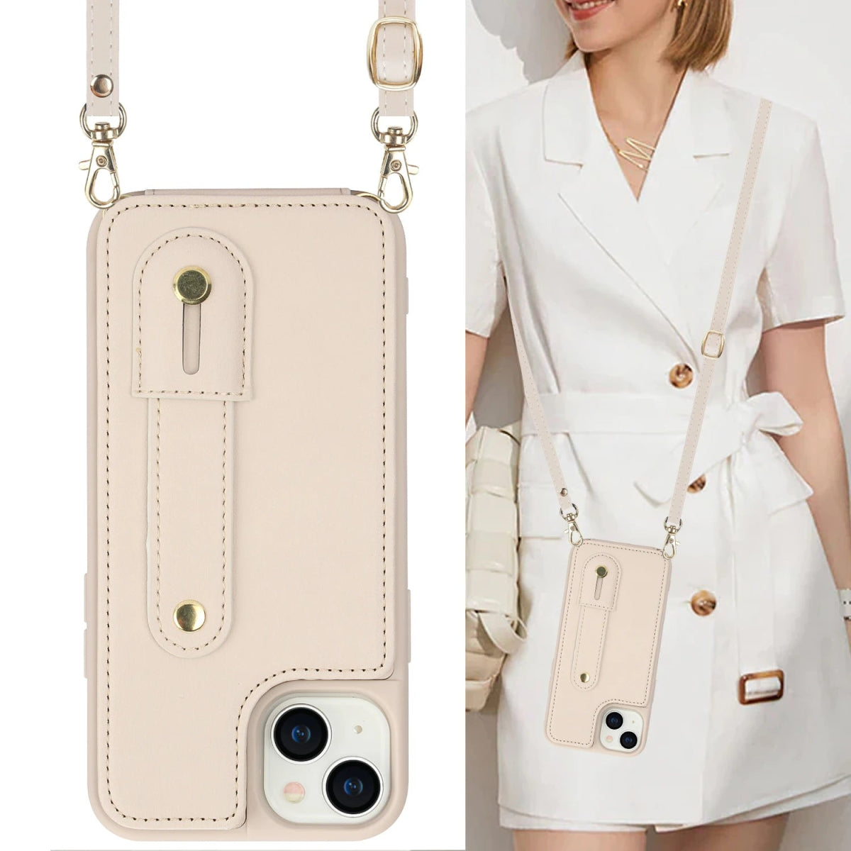 iPhone 14/ Pro/ Plus/ Pro Max - Cross Body Armband Hülle mit Halskette und Kartenfach Apple iphone 14 pro max 14 plus crossbody umhänge mit kette schutzhülle band kartenfach trend modern neu online kaufen bestellen leder cover case kette Handy Schutz Hülle online kaufen günstig bestellen