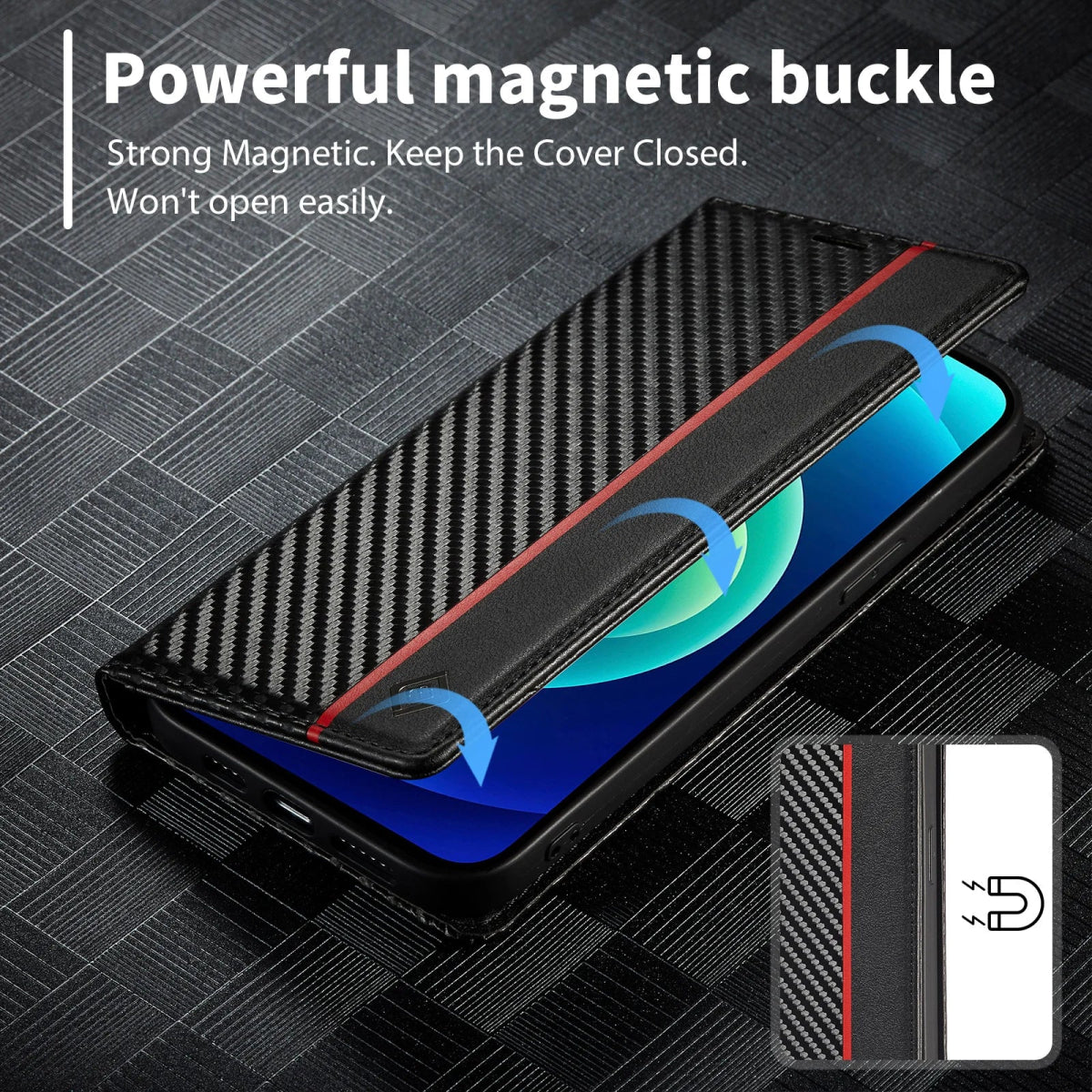 iPhone 14/ Pro/ Plus/ Pro Max - Kohlefaser Flip Lederoptik Hülle mit Magnetischer Abdeckung und Kartenfach Handy Hülle online kaufen günstig bestellen