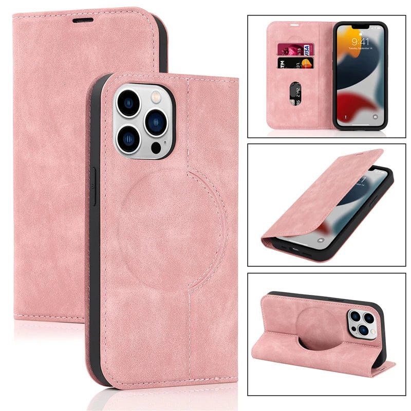 iPhone 14/ Pro/ Plus/ Pro Max - Lederoptik Hülle MagSafe und Kartenfach mit Abdeckung 47509297430870|47509297463638|47509297496406|47509297529174 Handy Hülle online kaufen günstig bestellen