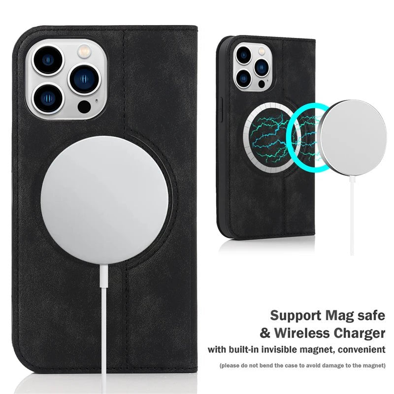 iPhone 14/ Pro/ Plus/ Pro Max - Lederoptik Hülle MagSafe und Kartenfach mit Abdeckung Handy Hülle online kaufen günstig bestellen