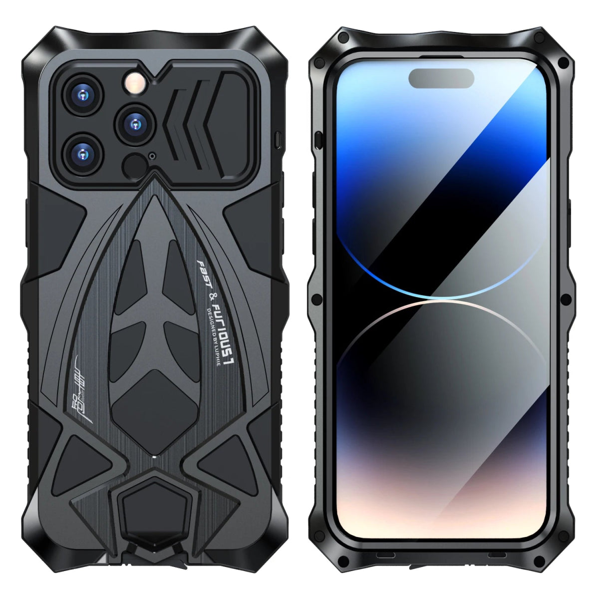 iPhone 14/ Pro/ Plus/ Pro Max - Luxus Rüstung Metall Schutz Hülle Bumper, Display Panzerung apple iphone 14 pro 14 pro max 14 plus metall aluminoum schutz hülle robust bumper rüstung display schutz neu online kaufen bestellen schwarz Handy Schutz Hülle online kaufen günstig bestellen