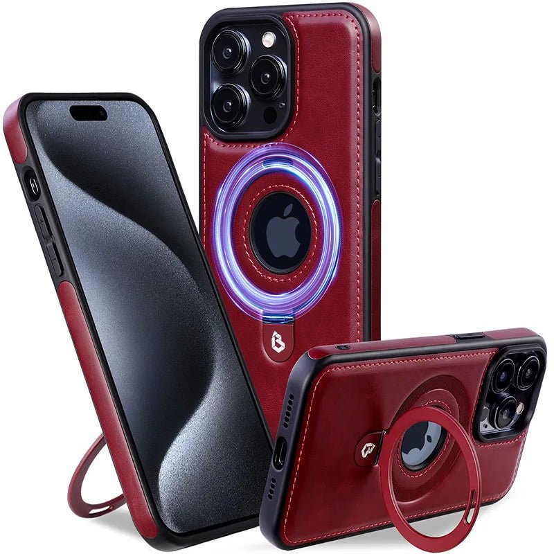 iPhone 14/ Pro/ Plus/ Pro Max - MagSafe Lederoptik Magnetische Schutz Hülle mit Ring Apple iphone 14 pro max plus magsafe leder schutz hülle case cover neu günstig online kaufen bestellen trend business modern magnetisch mit ring rot Handy Schutz Hülle online kaufen günstig bestellen