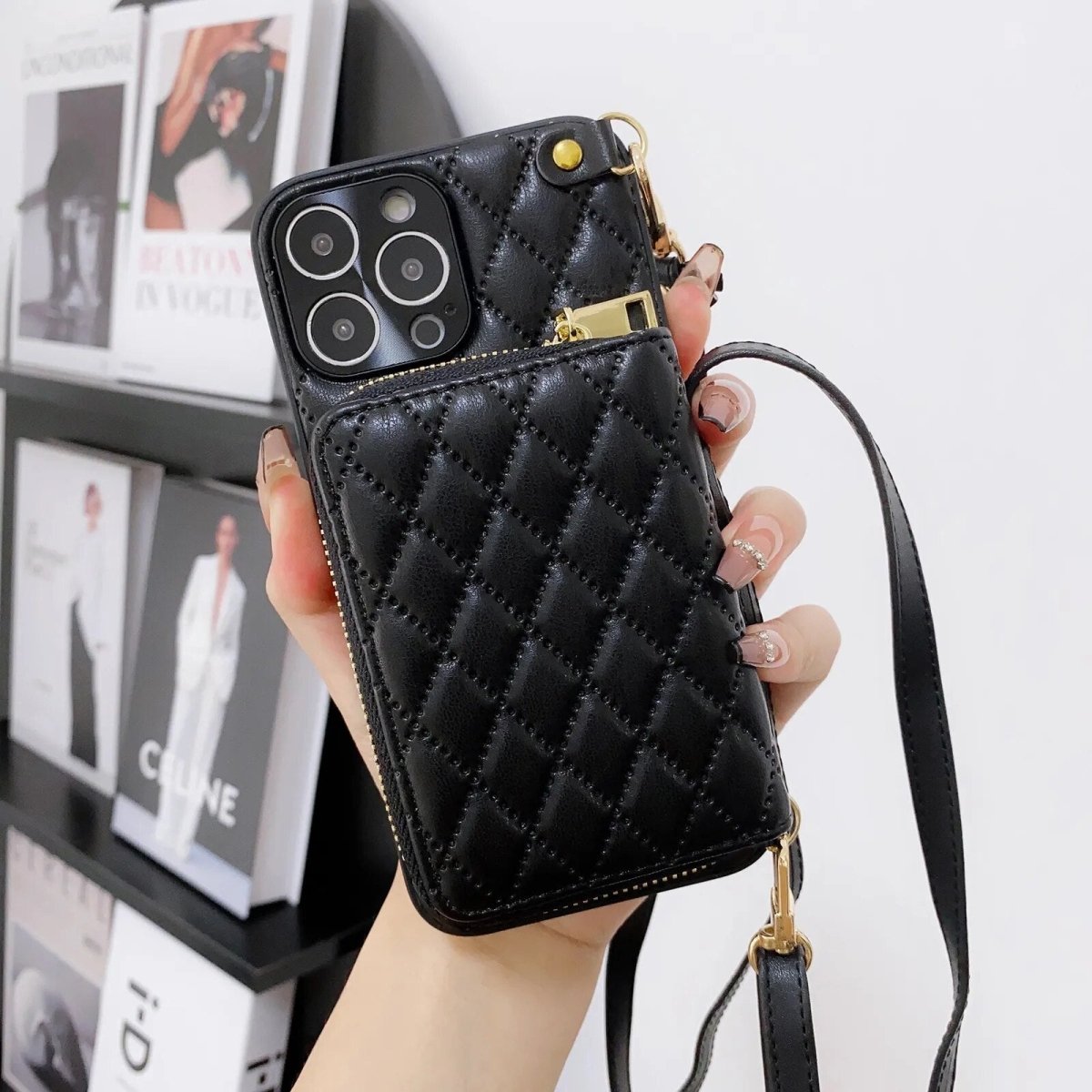 iPhone 14/ Pro/ Plus/ Pro Max - Umhängetasche mit Umhänge Band, Schulterkartenhalter, Kosmetiktasche, Reißverschluss - Geldbörse aus Lederoptik 47170434793814|47170434826582|47170434859350|47170434892118 online kaufen günstig bestellen