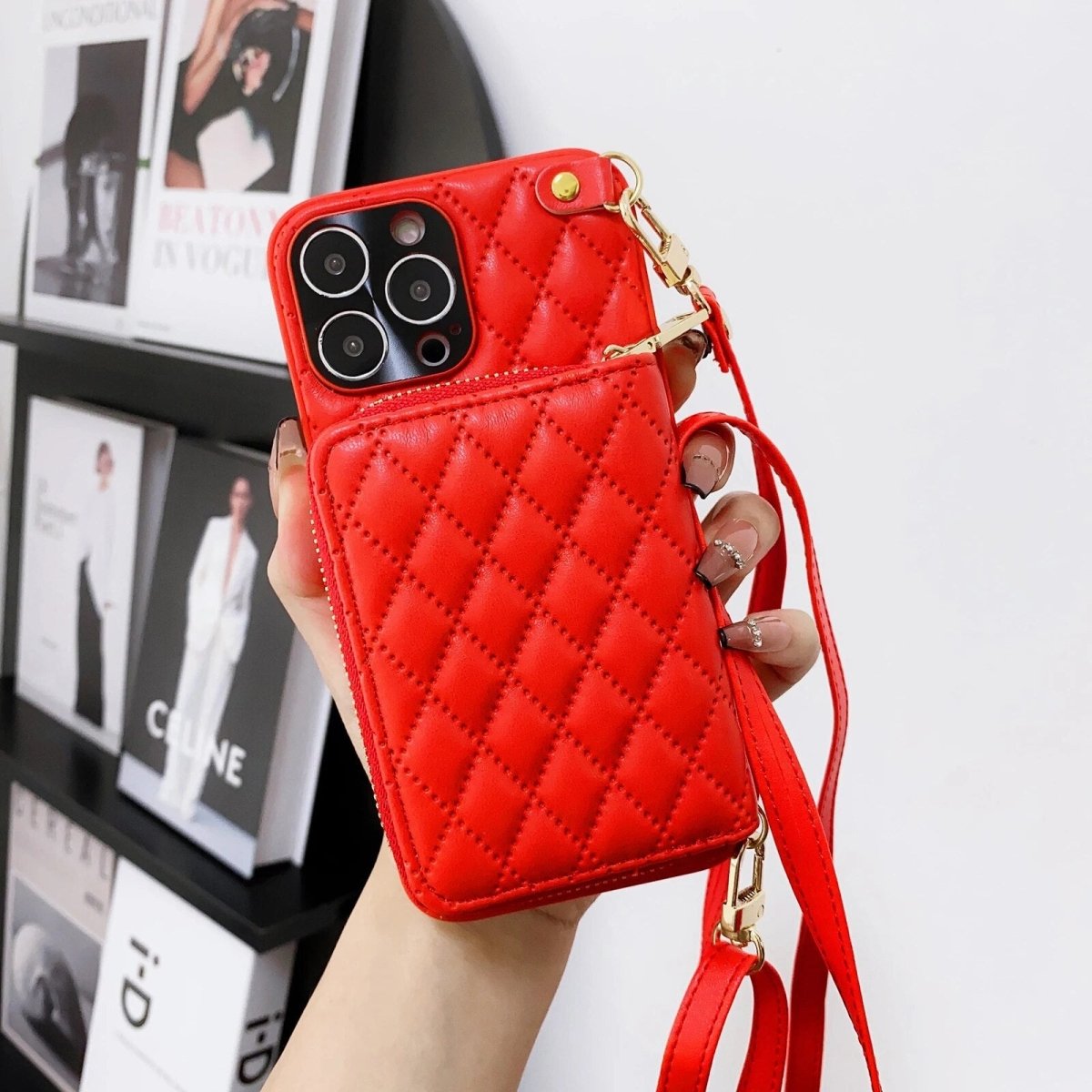 iPhone 14/ Pro/ Plus/ Pro Max - Umhängetasche mit Umhänge Band, Schulterkartenhalter, Kosmetiktasche, Reißverschluss - Geldbörse aus Lederoptik 47170435449174|47170435481942|47170435514710|47170435547478 online kaufen günstig bestellen