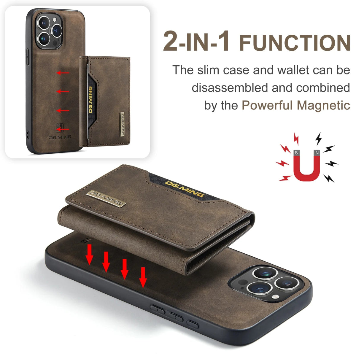 iPhone 15/ Pro/ Plus/ Pro Max - 2 in 1 Magnetische Lederoptik Hülle mit Abnehmbarem Portemonnaie Handy Schutz Hülle online kaufen günstig bestellen