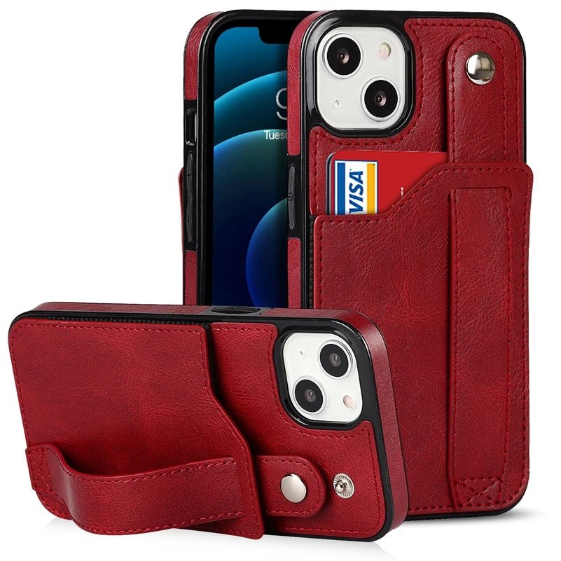 iPhone 15/ Pro/ Plus/ Pro Max - Elegante Schutz Hülle mit Armband und Kartenfach Apple iphone 15 pro max 15 plus elegante trend schutz handy hülle band kartenfach trend modern neu online kaufen bestellen leder cover case rot Handy Schutz Hülle online kaufen günstig bestellen