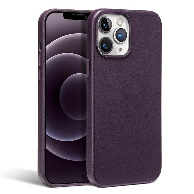 iPhone 15/ Pro/ Plus/ Pro Max - Lederoptik Hülle MagSafe, Stoßfest Bumper Apple iPhone 15 pro max 15 plus leder schutz hülle magsafe neu online günstig kauefen bestellen case flip magnetisch cover luxus modern dunkel lila Handy Schutz Hülle online kaufen günstig bestellen