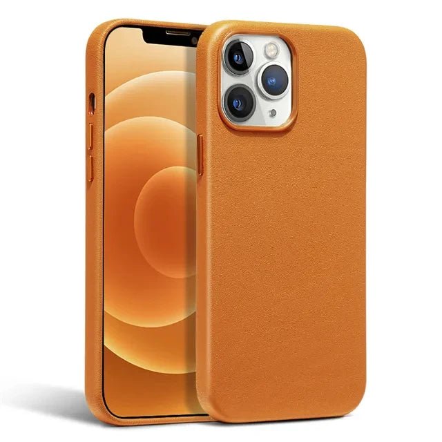 iPhone 15/ Pro/ Plus/ Pro Max - Lederoptik Hülle MagSafe, Stoßfest Bumper Apple iPhone 15 pro max 15 plus leder schutz hülle magsafe neu online günstig kauefen bestellen case flip magnetisch cover luxus modern orange Handy Schutz Hülle online kaufen günstig bestellen