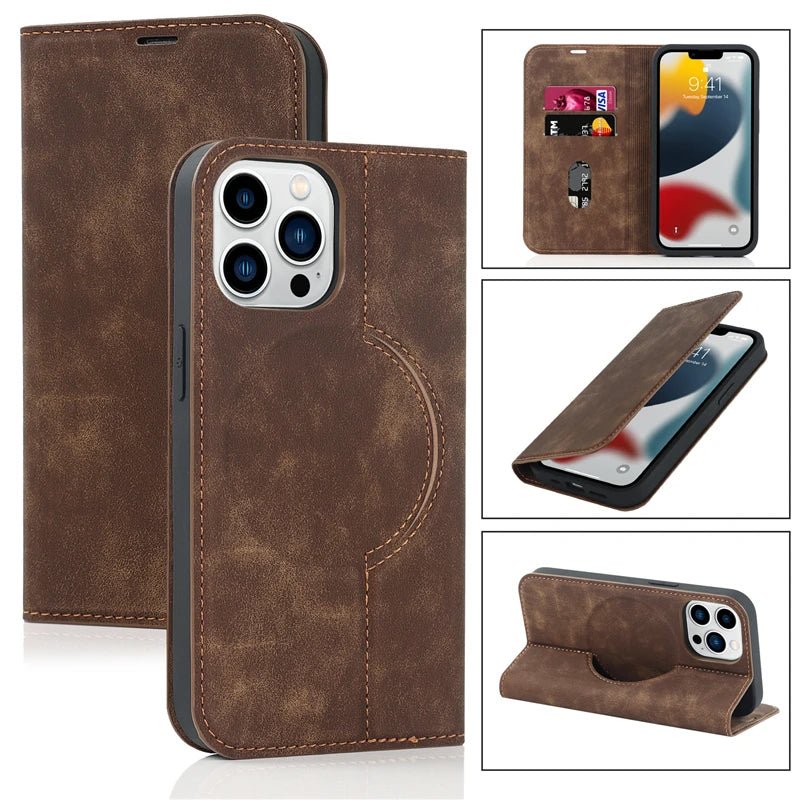 iPhone 15/ Pro/ Plus/ Pro Max - Lederoptik Hülle MagSafe und Kartenfach mit Abdeckung iphone 13 14 15 16 pro plus schutz hülle leder modern stylisch neu günstig kaufen bestellen stoßfest schön super luxus bumber schutz display wasserfest waschbar kratzfest Handy Hülle online kaufen günstig bestellen
