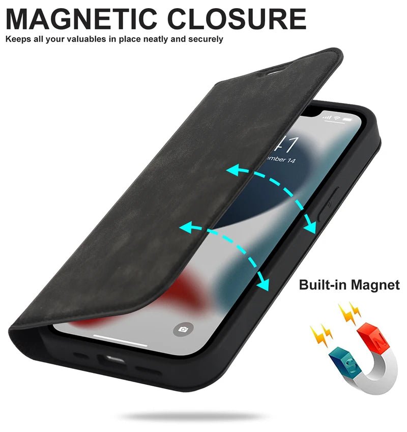 iPhone 15/ Pro/ Plus/ Pro Max - Lederoptik Hülle MagSafe und Kartenfach mit Abdeckung Handy Hülle online kaufen günstig bestellen