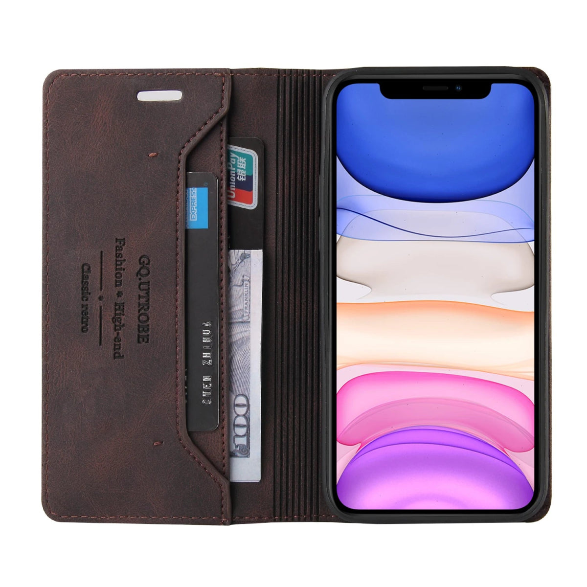 iPhone 15/ Pro/ Plus/ Pro Max - Lederoptik Hülle mit Abdeckung und Kartenfach Handy Hülle online kaufen günstig bestellen
