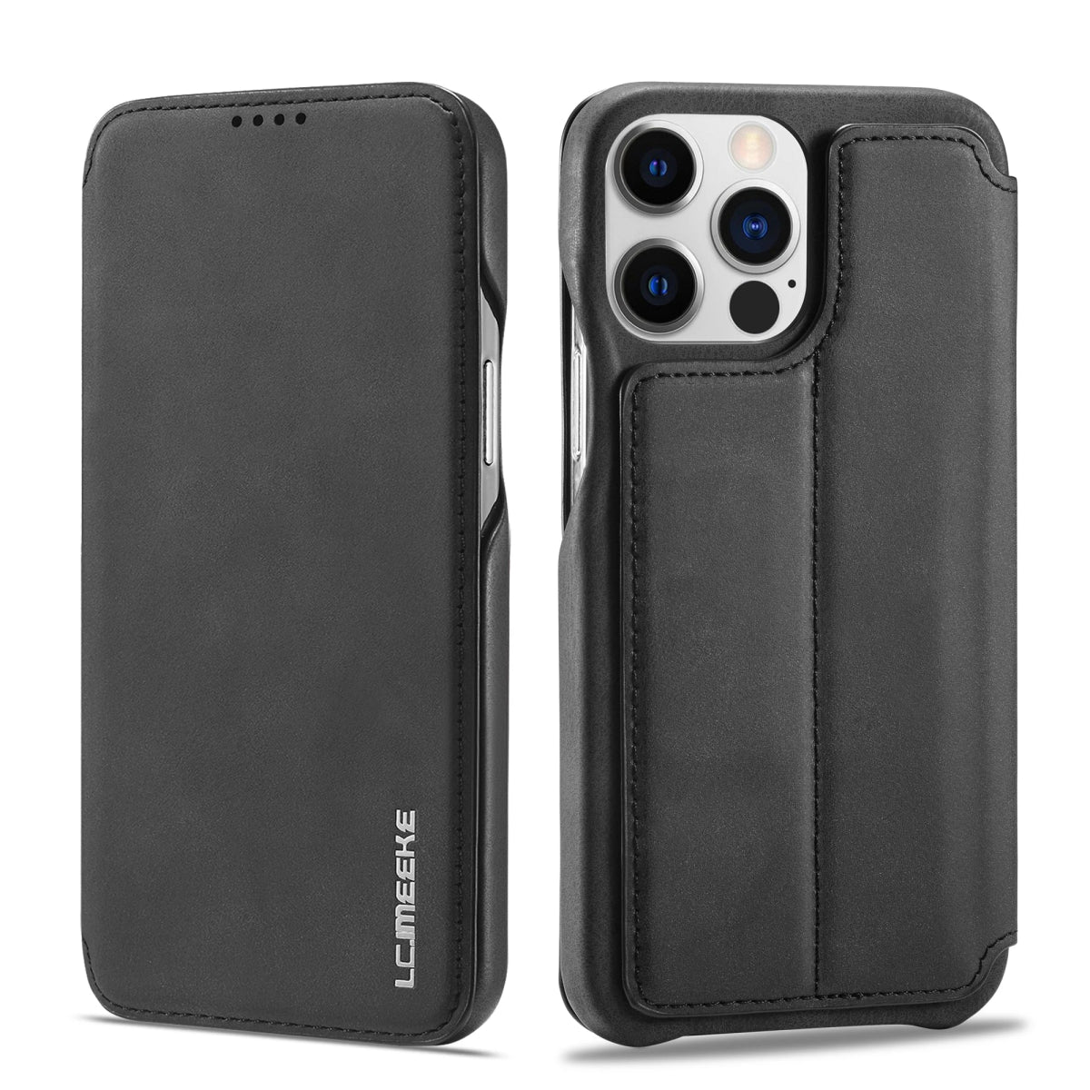 iPhone 15/ Pro/ Plus/ Pro Max - Lederoptik Hülle, Mit Display Abdeckung iphone 13 14 15 pro plus schutz hülle leder modern stylisch neu günstig kaufen bestellen stoßfest schön super luxus bumber schutz display wasserfest waschbar kratzfest schwarz online kaufen günstig bestellen