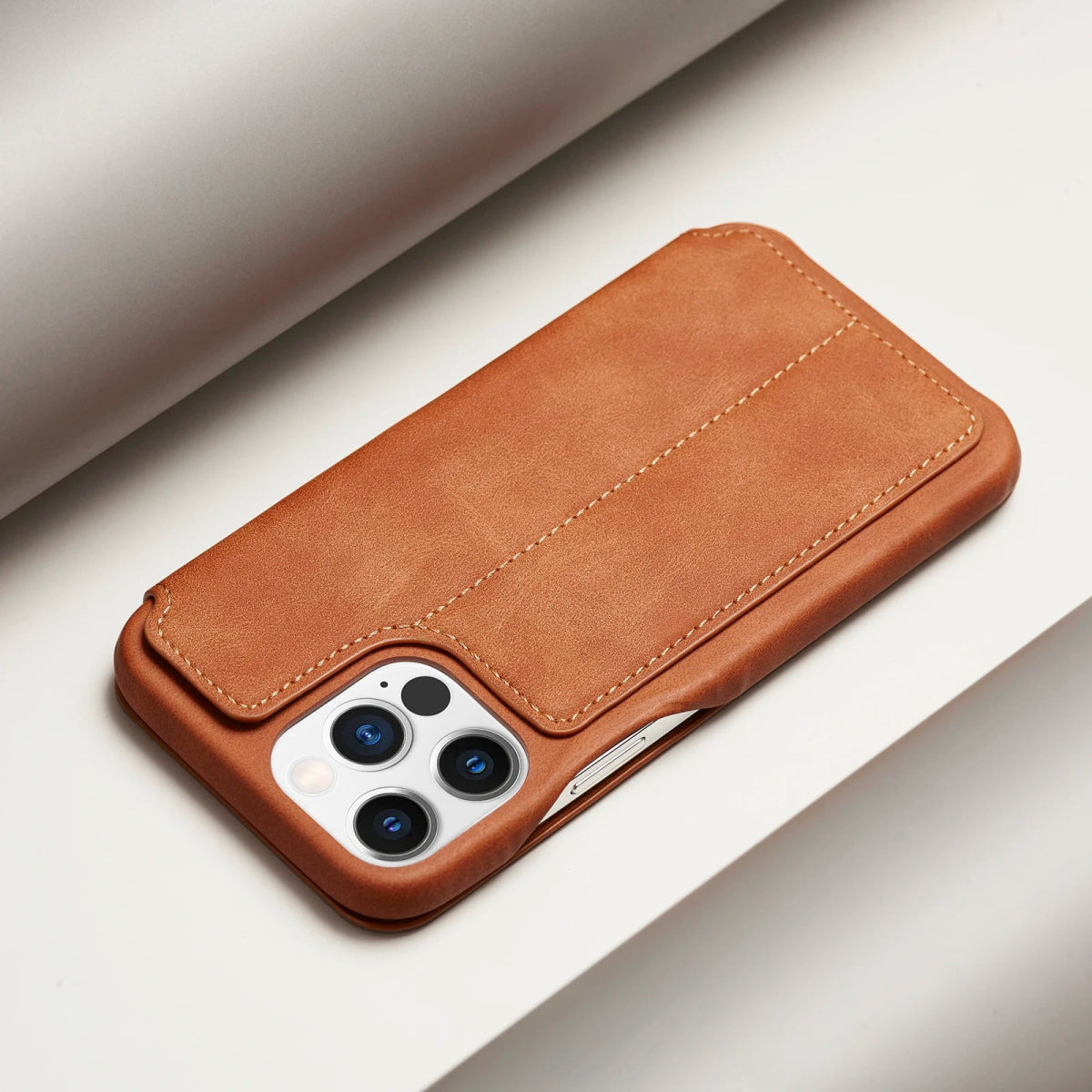iPhone 15/ Pro/ Plus/ Pro Max - Lederoptik Hülle, Mit Display Abdeckung online kaufen günstig bestellen
