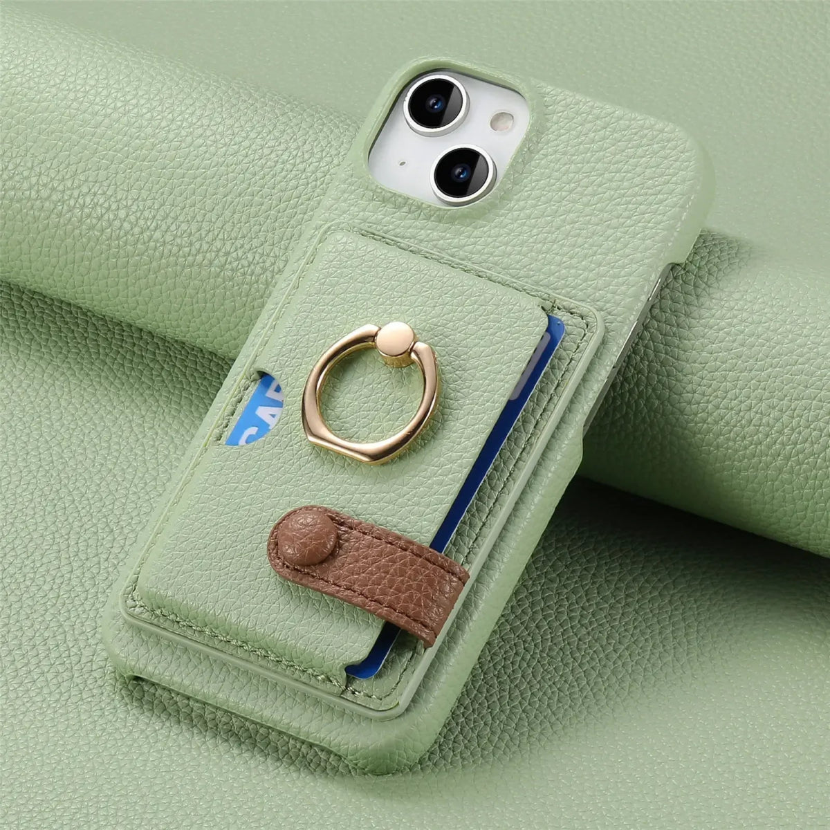 iPhone 15/ Pro/ Plus/ Pro Max - Lederoptik Schutz Hülle Kartenfach und Ring Handy Schutz Hülle online kaufen günstig bestellen