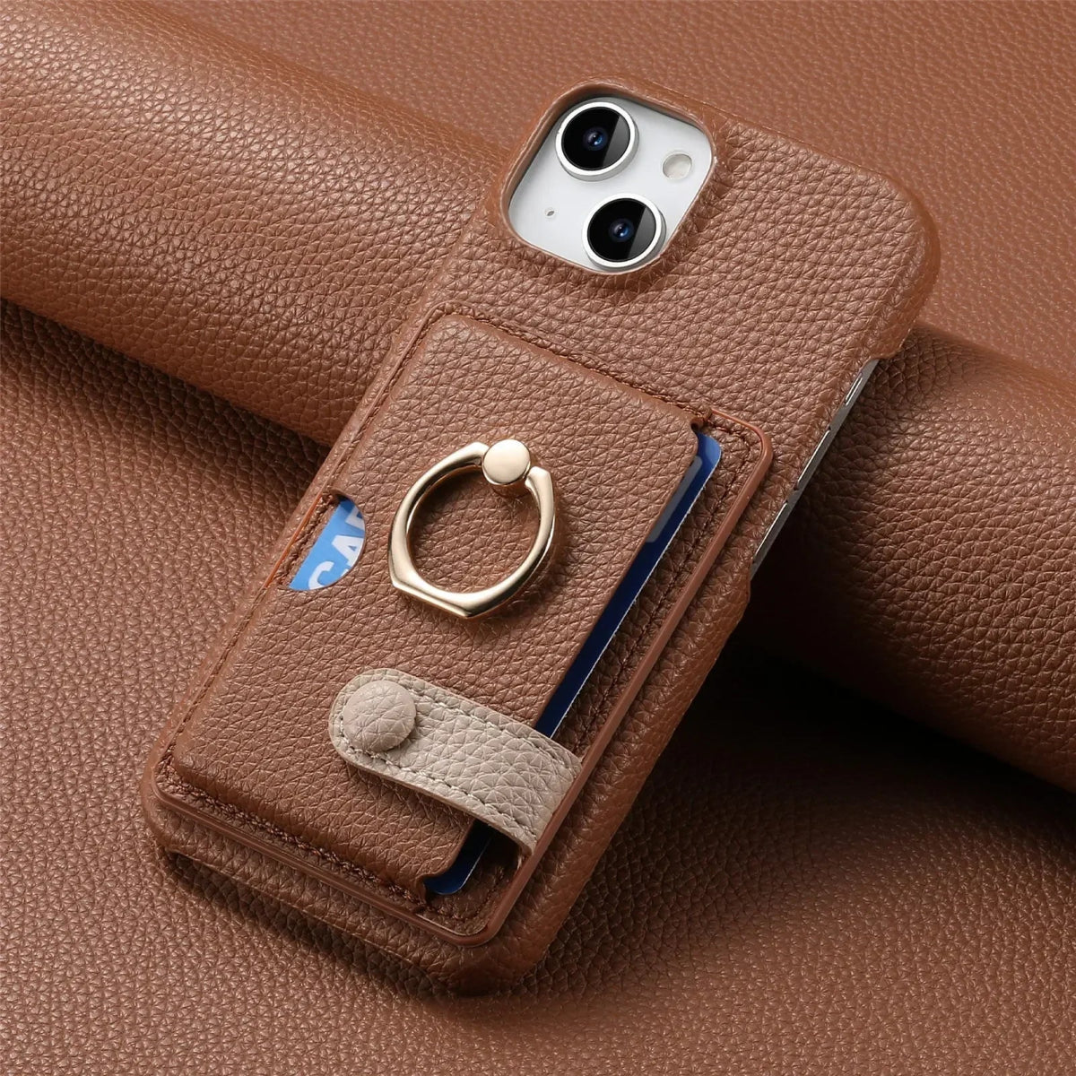 iPhone 15/ Pro/ Plus/ Pro Max - Lederoptik Schutz Hülle Kartenfach und Ring apple iphone 15 pro max plus leder schutz hülle neu online günstig kaufen bestellen case flip cover portmonnaie kartenfach mit ring coffee braun Handy Schutz Hülle online kaufen günstig bestellen