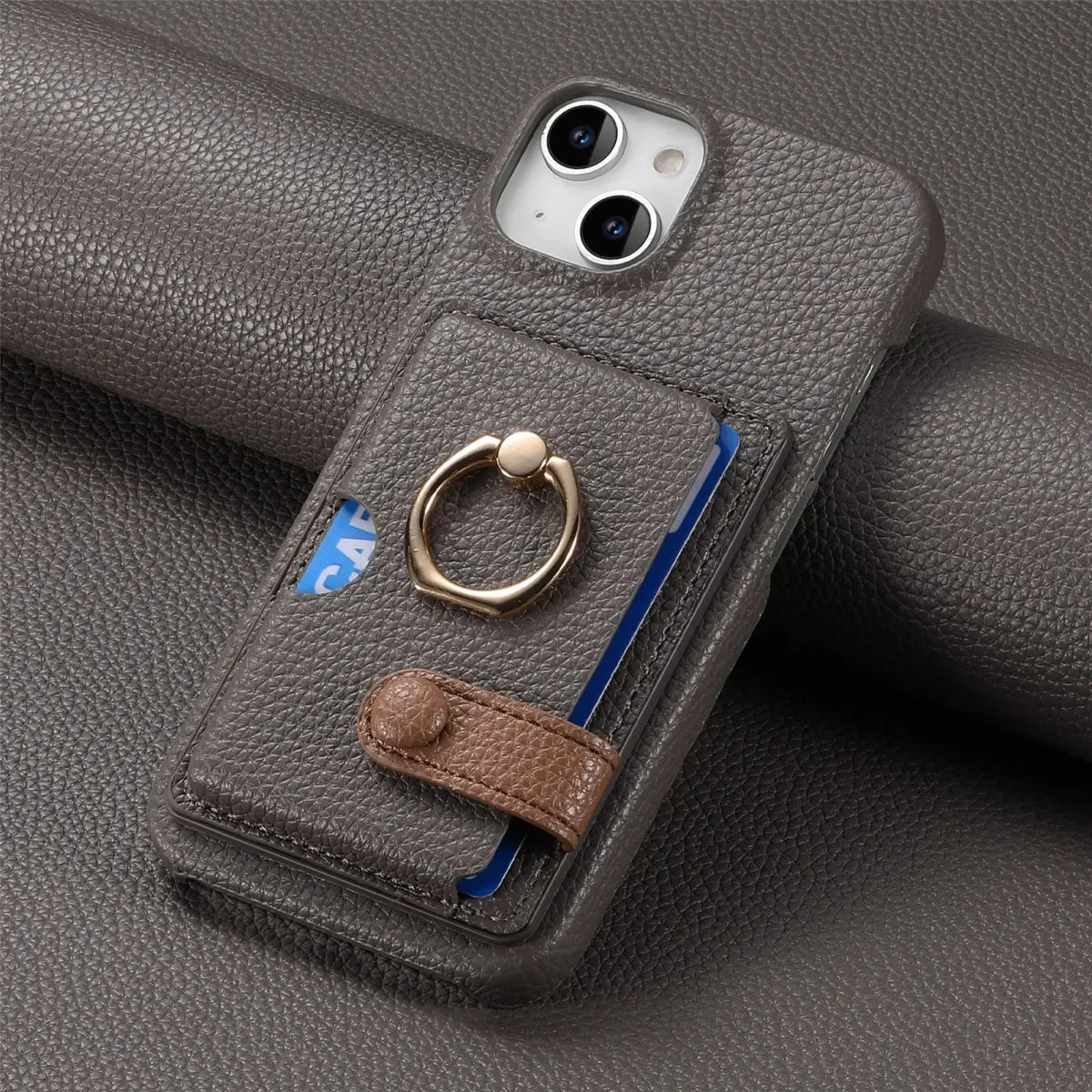 iPhone 15/ Pro/ Plus/ Pro Max - Lederoptik Schutz Hülle Kartenfach und Ring apple iphone 15 pro max plus leder schutz hülle neu online günstig kaufen bestellen case flip cover portmonnaie kartenfach mit ring dunkel grau Handy Schutz Hülle online kaufen günstig bestellen