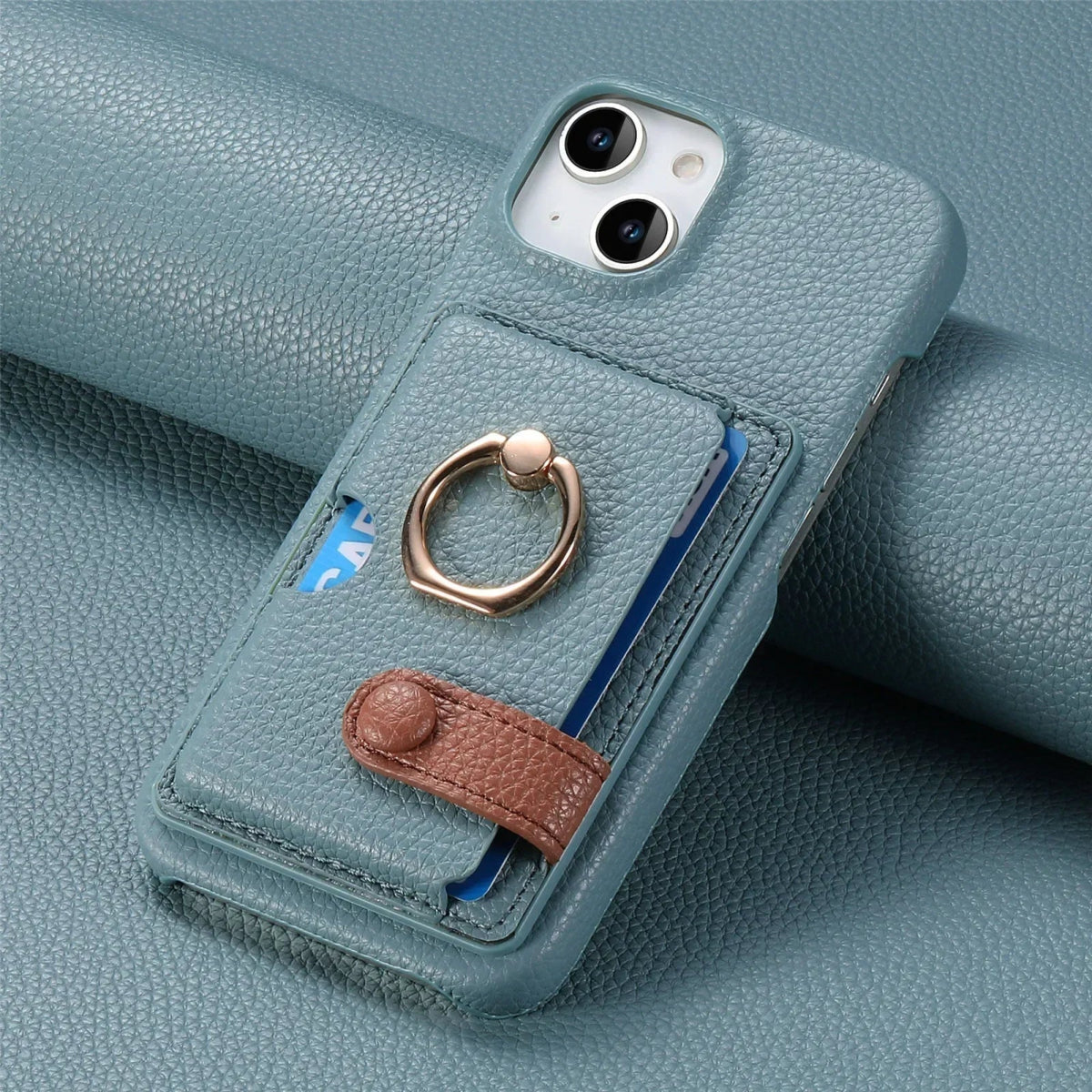 iPhone 15/ Pro/ Plus/ Pro Max - Lederoptik Schutz Hülle Kartenfach und Ring apple iphone 15 pro max plus leder schutz hülle neu online günstig kaufen bestellen case flip cover portmonnaie kartenfach mit ring hell blau Handy Schutz Hülle online kaufen günstig bestellen