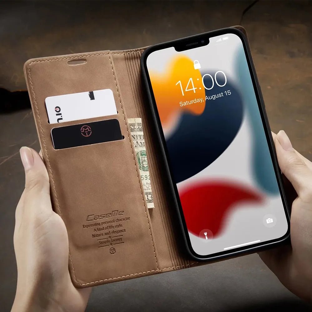 iPhone 15/ Pro/ Plus/ Pro Max - PU Lederoptik Klapphülle mit Magnetischer Abdeckung und Kartenfach Handy Hülle online kaufen günstig bestellen