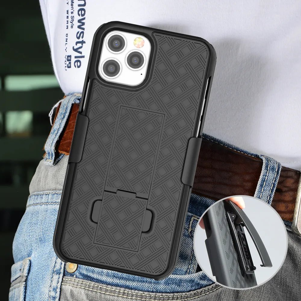 iPhone 15/ Pro/ Pro Max/ Plus - 2In1 Shell Holster Combo Case Kickstand Waist Belt Clip Phone Cover iPhone 15/ Pro/ Pro Max/ Plus - 2In1 Shell Holster Combo Case Kickstand Waist Belt Clip Phone Cover - Handy Held 24 online kaufen günstig bestellen