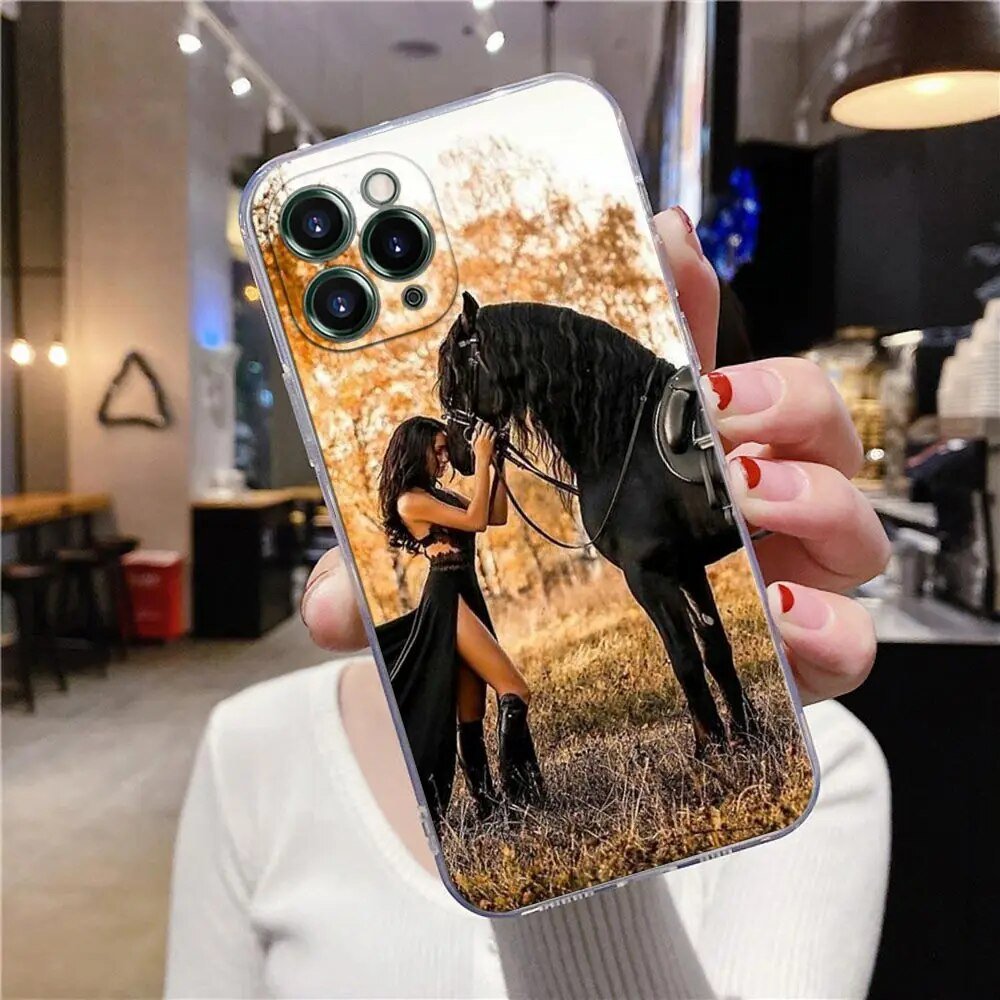 iPhone 15/ Pro/ Pro Max/ Plus - Animal Galloping Horse Girl Drawing Clear Case Silicone Cover 47157360918870|47157360951638|47157360984406|47157361017174 online kaufen günstig bestellen