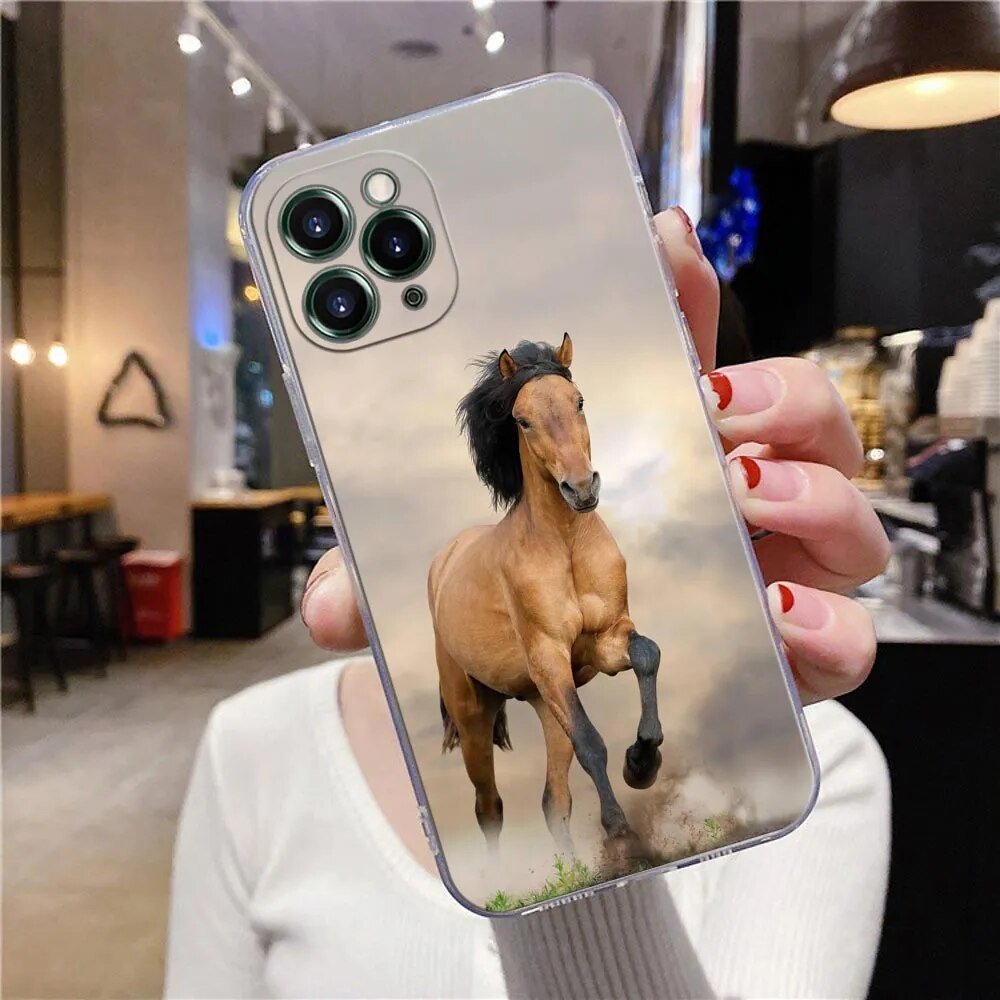iPhone 15/ Pro/ Pro Max/ Plus - Animal Galloping Horse Girl Drawing Clear Case Silicone Cover 47157359608150|47157359640918|47157359673686|47157359706454 online kaufen günstig bestellen